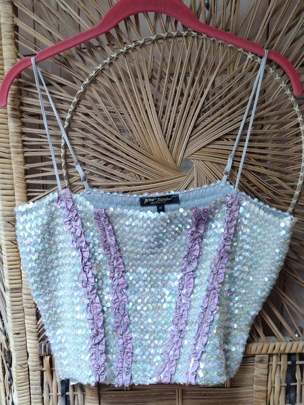 💖Vintage Betsey Johnson Evening Iridescent Sequin And Ribbons Tube Top
